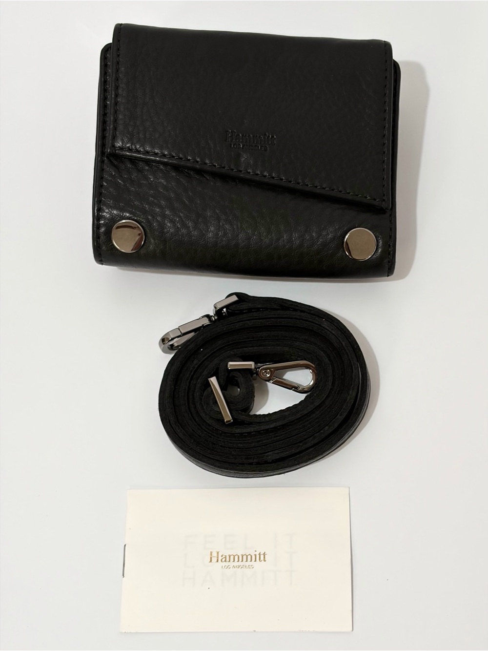 Hammitt Levy Small Black Pebbled Leather Compact Wallet/Crossbody with Strap